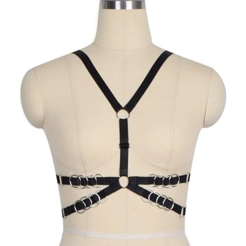 JLX.HARNESS Black Body Harness Crop Top Harness Bra Open Chest Cage Bra Harajuku Cupless Brassiere Fetish Wear Lingerie O0221