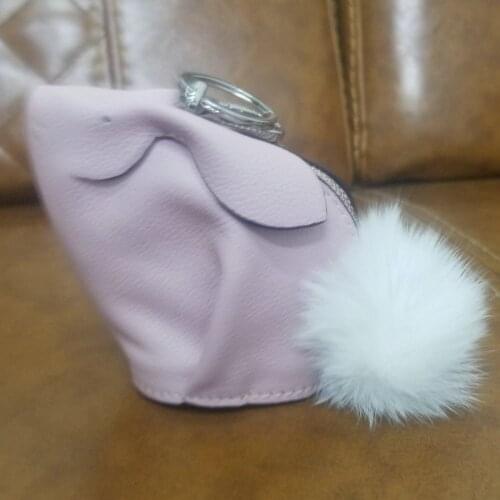 Bunny Coin Purse Cowhide Rabbit Charm Genuine Leather Customize Animal Cute Girls Mini Shaped Bag Pink Pom Keychain Monogram