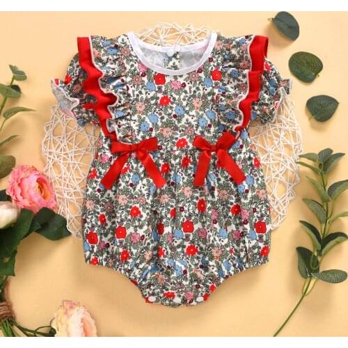 Newborn Baby Girls White Romper Dresses Infant Sleeveless Princess Floral Bow One-Piece Round Neck Romper For 0-18 Months