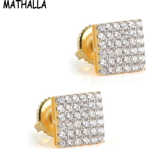 MATHALLA New Hip Hop 6 Rows Zircon Square Earrings Iced CZ Men’s and Women’s Earrings Hip Hop Rock Style Jewelry Gifts