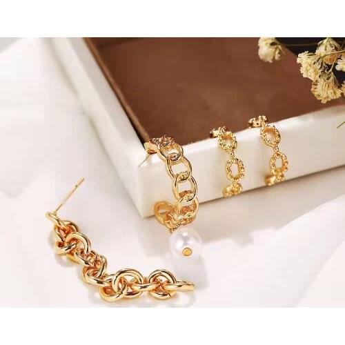 Fashion Personality Womens Earrings Creative Retro Simple Chain Earring Gold Set Four-piece Set 2021 Trend Party Gift