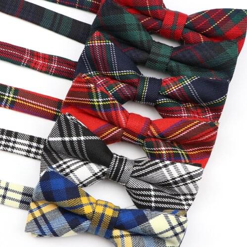 New British Style Bowtie For Men Vintage Gentlemen Artificial 100% Cotton Thick Soft Plaid Striped Bow Ties Adjustable Cravat