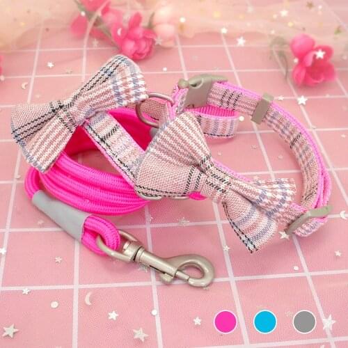 Nylon Pet Dog Collar And Leash Set Adjustable Cute Puppy Bowtie Kitten Collars For Small Medium Dogs Cats Chihuahua Correa Perro