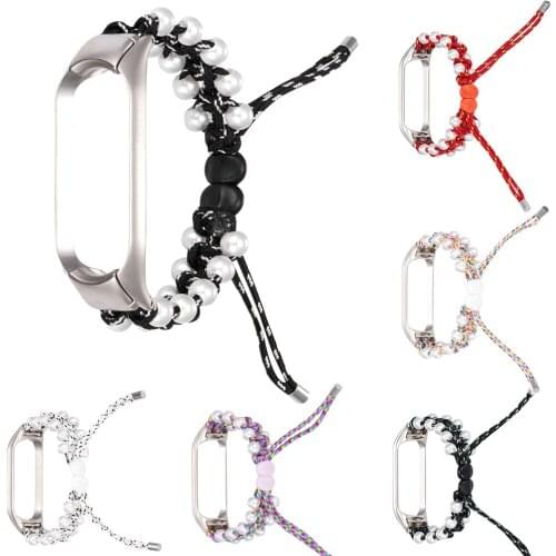 Nylon Braided Pearls Beads Watch Strap with Cover for Xiaomi Mi Band 4 5 Bracelet for Xiaomi Band 3 6 Handmade Band Case Correa