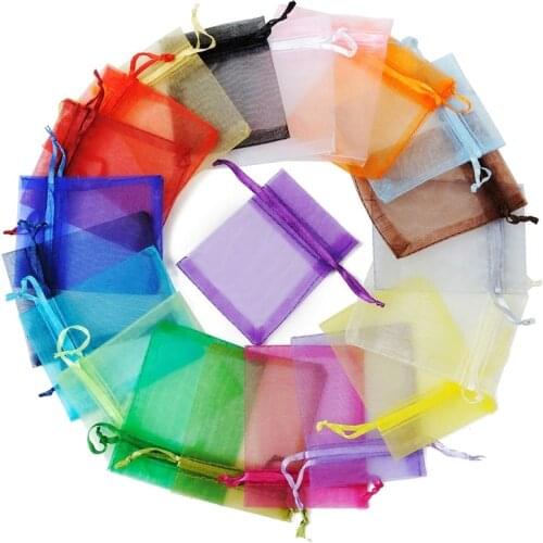 Wholesale 100 Pcs colorful drawstring organza eyelash packaging bag bulk makeup lash package bag Jewelry Packaging Bags Drawable
