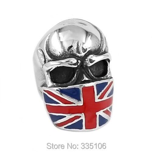 Wholesale the Union Flag Infidel Skull Ring Stainless Steel Jewelry Vintage British Flag Skull Motor Biker Ring Men SWR0659