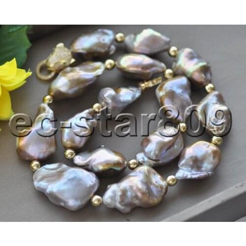 Z11117 20" 30mm Peacock-Lavender Baroque KESHI Pearl Necklace CZ Choker