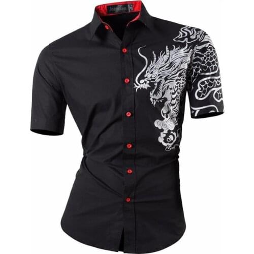 Sportrendy Men Shirts Dress Casual Fashion Short Sleeve Summer Slim Fit Dragon Stylish Tatton Print JZS056
