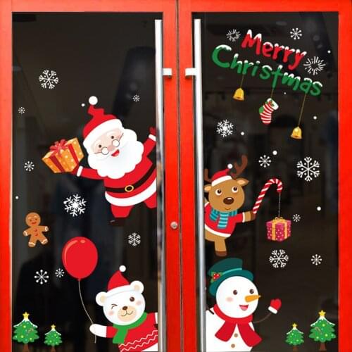 Merry Christmas Decor Stickers Santa Claus Deer Xmas Tree Snowflake Wall Window Stickers Ornaments Navidad New Year Decor