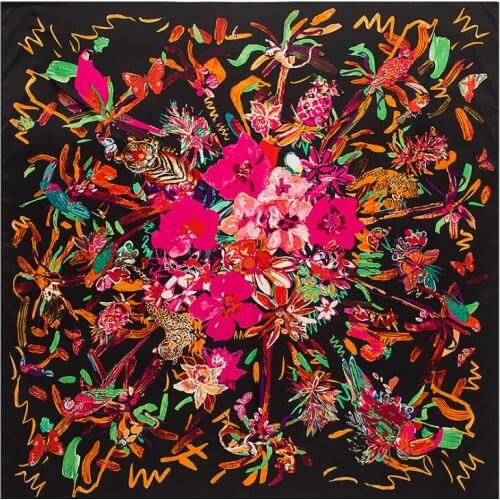 Cheetah Tiger 130cm New Printing Twill Silk Scarf Fashion Design Bandana Winter Scarf Women Shawls Luxury Brand Silk Scarves