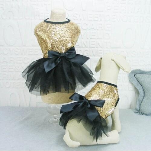 Cute Bling Dog Puppy Bow Dress Tutu Skirt Dog Pet Cat Luxury Princess Wedding Party Dress Summer Dog Chihuahua Clothes