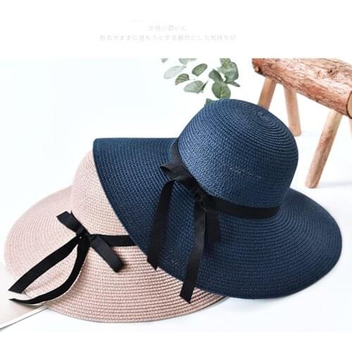 Fashion Summer Straw Hat Women Wide Brim Beach Sun Hats Cappello Floppy Beach Sun Foldable Cap Summer Wide Brim Straw Hat #P2