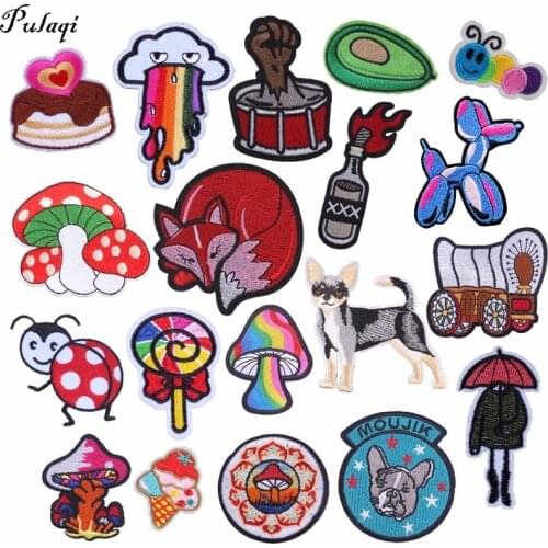 Pulaqi Cute Dog Cats Patches Cartoon Animal Iron-on Patches Embroidered Sewing Applique For Clothes Apparel DIY Badges Parches H