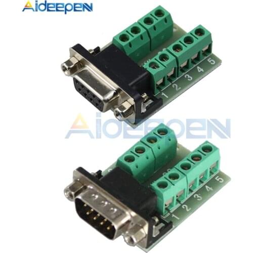 DB9 Connector COM Transfer-free Solder Terminal DB9 Male Female Connector RS232 DB9 9 Pin Adapter Breakout Board Black+Green