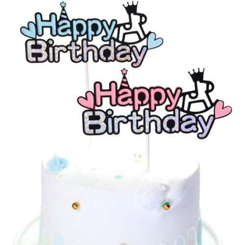 2020 INS Love Heart Happy Birthday Cake Topper Trojan Birthday Cupcake Topper Supplies for Baby Birthday Party Cake Decorations