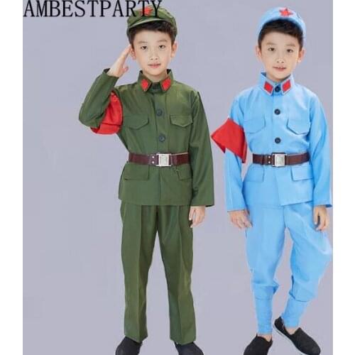 New 2017 Chinese red army clothing gray military uniform ancient Halloween Cosplay military uniform for Adult kids AMBESTPARTY
