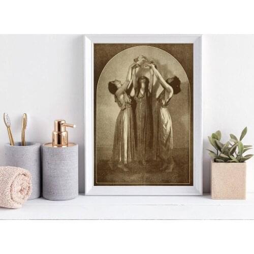Three Witches Vintage Poster Anqitue Wall Art Canvas Print Women Dancing Wicca Pagan Sorceress Priestess Coven Witchcraft Seance