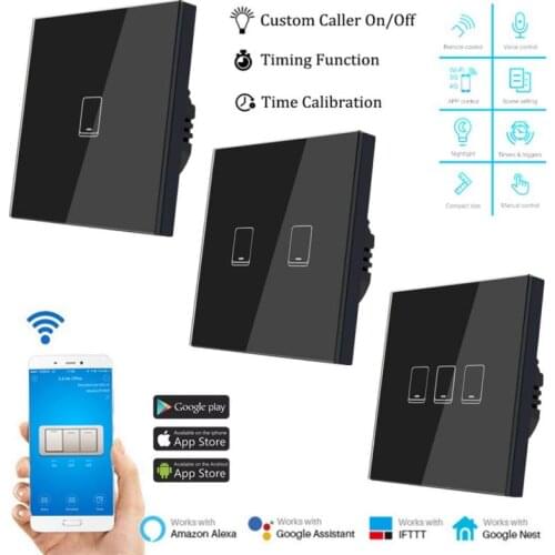 WiFi Touch Glass Panel Wall Switch Light No Neutral Wire EU UK 1/2/3 Gang 250V Smart Life APP Timer Tuya Alexa Google Home IFTTT
