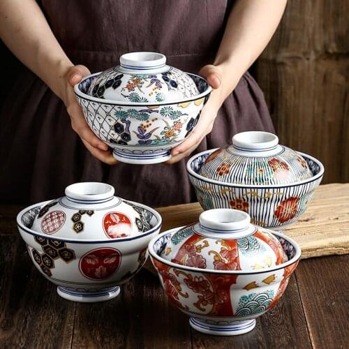Japanes Ceramic With Lid Noodle Bowl Large Creative Noodle Bowl For Noodle Shop Fruit Salad Soup Bowl Material Kitchen Tableware