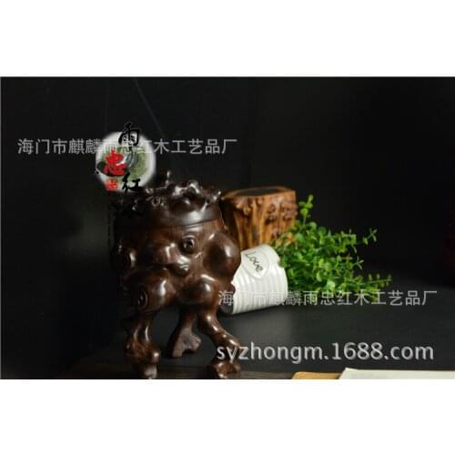 Yu Zhong African ebony black sticks of wood carving censer incense coil incense smoke incense box hollow sculpture with red wood