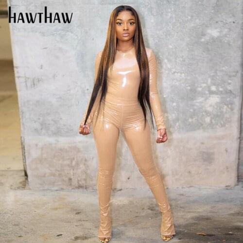 Hawthaw Women Autumn Winter Long Sleeve Tops T Shirt Long Pants Pu Leather Female Two Pieces Set 2020 Fall Clothes Streetwear