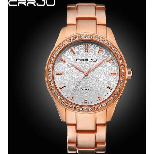 2017 New Arrival CRRJU Luxury Women Watches Rhinestone Crystal Wristwatch Lady Dress Watch Luxury Analog Quartz Watches Relogio