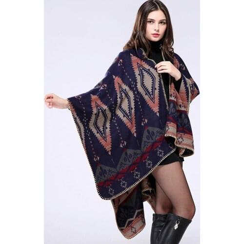New winter Apparel Geometric women poncho sweaters Autumn tricot warm cape oversized Fashion knitted batwing sleeve shawl wrap