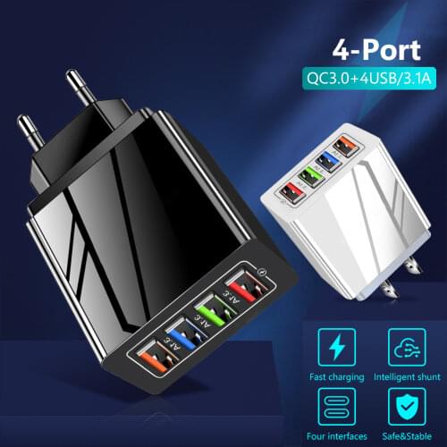 1/4 4 Ports Adapter QC 3.0 Quick Charge 3.0 USB Charger EU/US Plug Wall Mobile Phone Fast Charger Home Travel Wall Charger