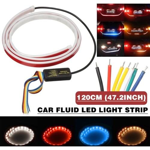 1pc 1.2m 12V Car 4 Colors Flow Type 36 LED Auto Tailgate Strip Waterproof Brake Driving Running Reversing Turn Signal Light Lamp