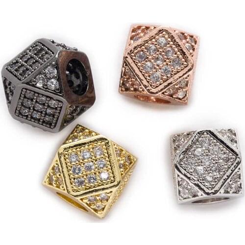 1 Piece Micro Inlays Zircon Polygon Shaped Copper Beads For Jewelry Making Women Children DIY Bracelet Necklace Findings 7mm