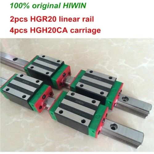 100% original HIWIN 2pcs HGR20 200mm 300mm 400mm 500mm 600mm 700mm 800mm 1000mm Linear Guide rail + 4pcs HGH20CA HIWIN Carriage
