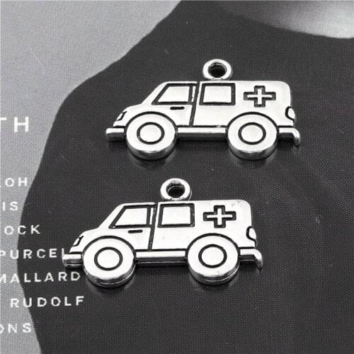 15Pcs Silver Color Ambulance Car Charms Medical Nurse Doctor Series Handmade Keychains Necklaces Jewelry Finding 12x20mm A3116