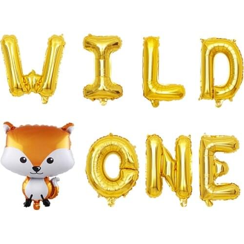 16" WILD ONE Letter Foil Balloon Fox Balloons birthday decorations kids balloons party supplies Baby 1st Birthday balloons