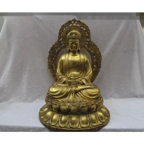 19"Tibet Buddhism Fane Pure Brass Copper RuLai Tathagata Sakyamuni Buddha Statue