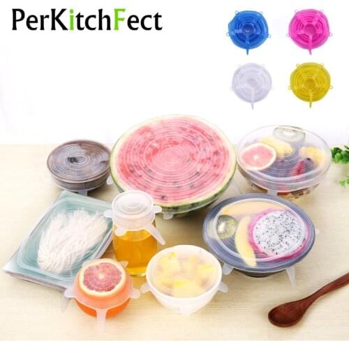6Pcs Silicone Cover Stretch Lids Cap Food Wrap Reusable Adaptable Silicone Lids Microwave Cookware Airtight Kitchen Accessories