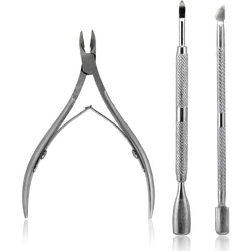 3Pcs/Set Stainless Steel Nail Art Cutter Scissor 2 Ways Cuticle Clipper Pusher Dead Skin Remover Kit Manicure Pedicure Tools