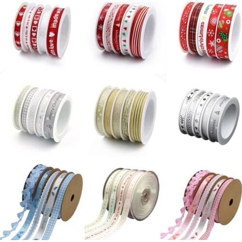 5*5M/Roll Print Christmas Organza Ribbon Grosgrain For Needlework Craft Decarotions Printed Satin Handcraft DIY Bow Accessories