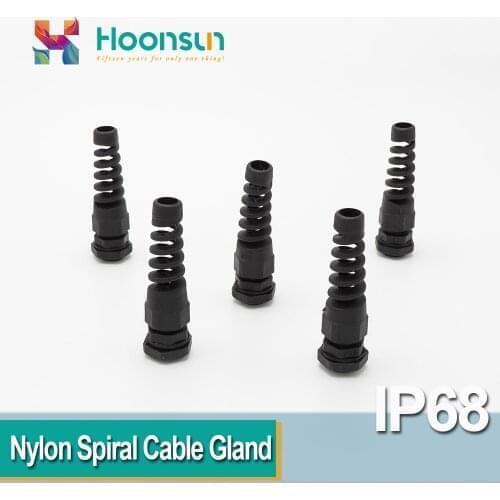5pcs Black IP68 M12 Cable Gland Anti-Bending Spiral Nylon Flex Pigtail Strain Relief Connector For 3-6.5mm 4-8mm Cable