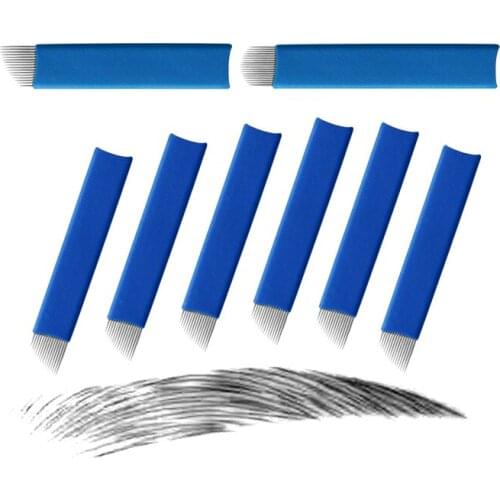50pcs 0.2mm 18-U Shape Tattoo Needle Permanent Makeup Eyebrow Microblading Needles for 3D Embroidery Manual Pen Tool PMU Supply