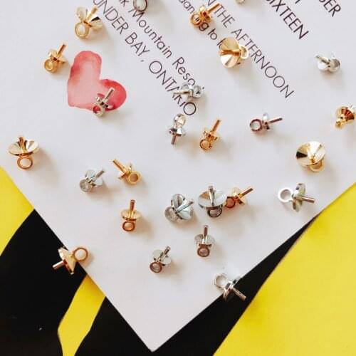 50pcs Rose Gold Silver Tone Screw Eye Bails Top Drilled Jewelry Connector Supplies for Jewelry Components