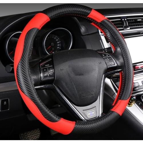 Car-styling Steering Wheel Cover Carbon Fiber Leather 37-38CM Cars Wheel Covers Anti Slip Breathable Universal Auto Accessories