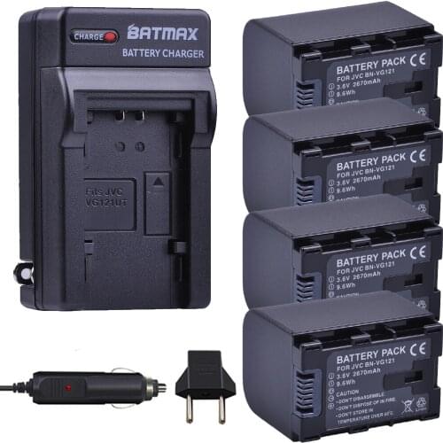 Batmax 4pc 2670mAh BN-VG121 VG121 Camera Battery akku+Charger Kits for JVC GZ-HD620 GZ-HD500 GZ-HM320 GZ-HM550 GZ-HM860 GZ-HM960
