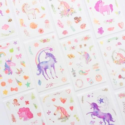 6 Sheets /Pack Magic Rainbow Unicorn DIY Washi Paper Decorative Stickers