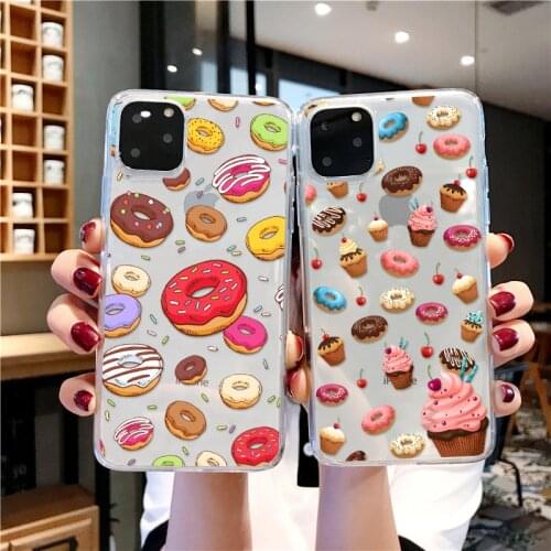 Macaroons Lips Cake Yoga Pattern Phone Case For iPhone 12 11 Pro 6S 5S Xs Max 7 8 plus Transparent Soft Silicone Cover Capa