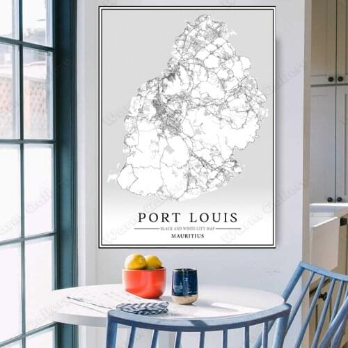 Black and White City Map The Port Louis City Map Poster HD Print Wall Art Canvas Nordic Landspace Painting for Home Decor