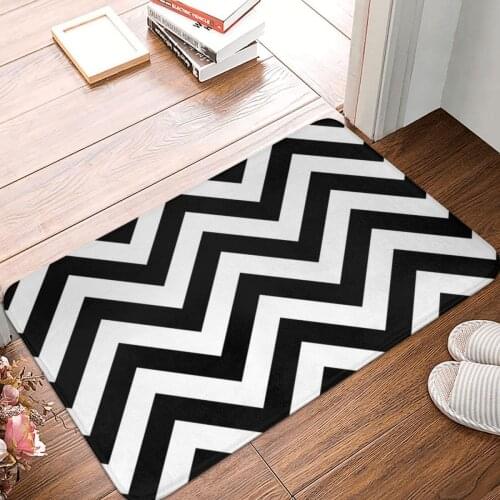 Zigzags Pattern Black White Doormat Carpet Mat Rug Polyester Anti-slip Floor Decor Bath Bathroom Kitchen Balcony 40x60