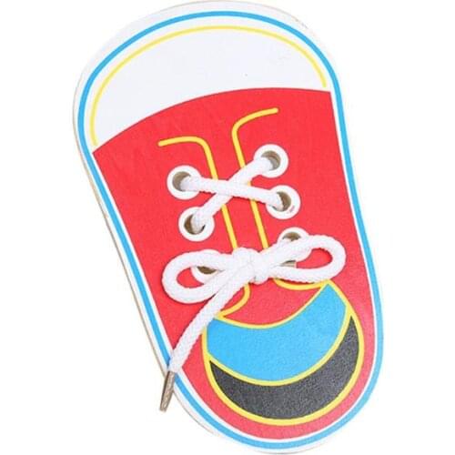 Children Wooden Lacing Shoes Toddler Kids Teaching Tie Shoelaces Toys