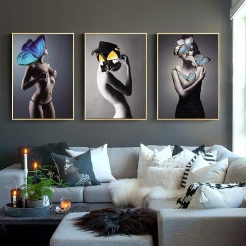 Butterfly Masked Nude Girl Art Woman Abstract Canvas Painting Wall Art Poster Print Modern Decorative Picture Living Room Decor