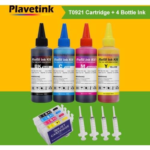 Plavetink Refillable Ink Cartridge For Epson T0921 Stylus TX106 TX109 TX110 TX117 TX119 CX4300 Cartridges + 4PCS Ink refill kit