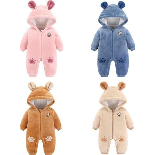 Winter Plus Velvet New born Infant Boys Girls Warm Thick Jumpsuit Hooded Outfits Snowsuit Coat Kids Romper Baby Clothes